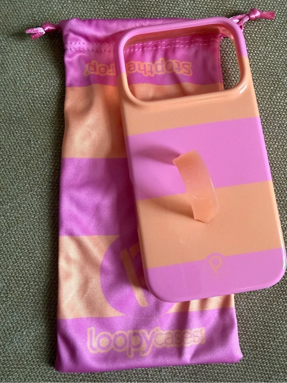 17 Pro Loopy Case Pink and Orange Striped Phone Case with Loop Grip